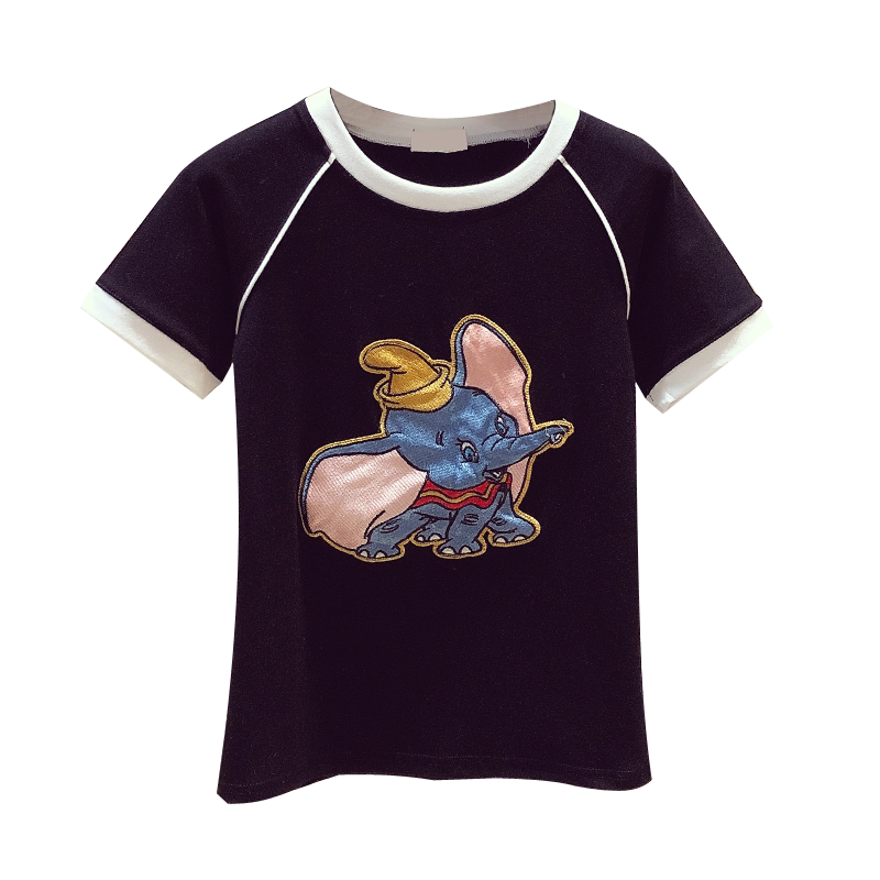 白色恤女短袖2021夏季新款修身小飞象卡通上衣t恤