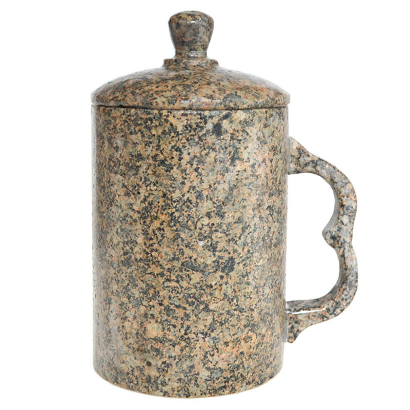 内蒙古天然中华麦饭石水杯茶杯原石雕刻带盖杯子马克杯