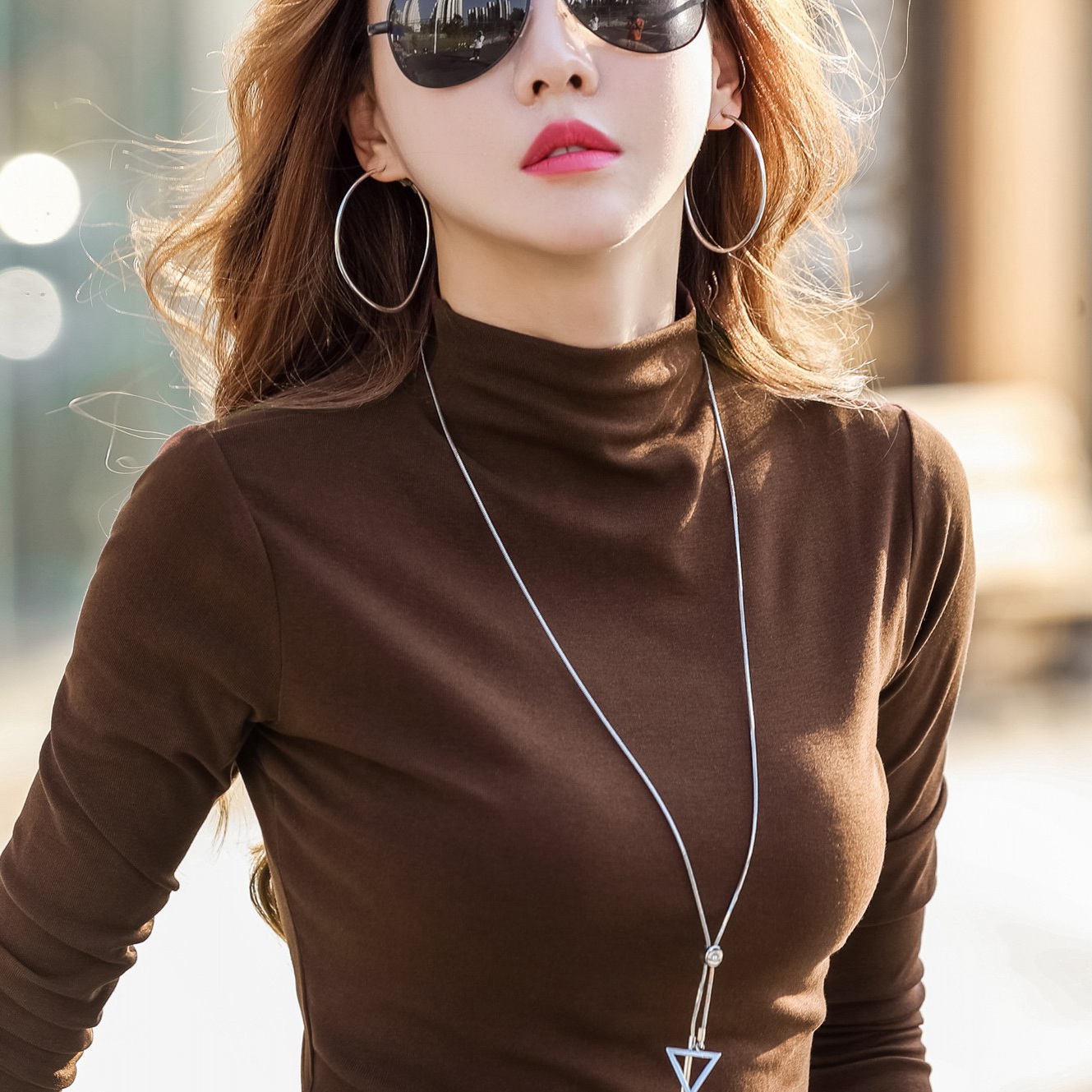 半高领加绒打底衫女长袖t恤秋冬2021新款洋气纯棉时尚内搭上衣潮