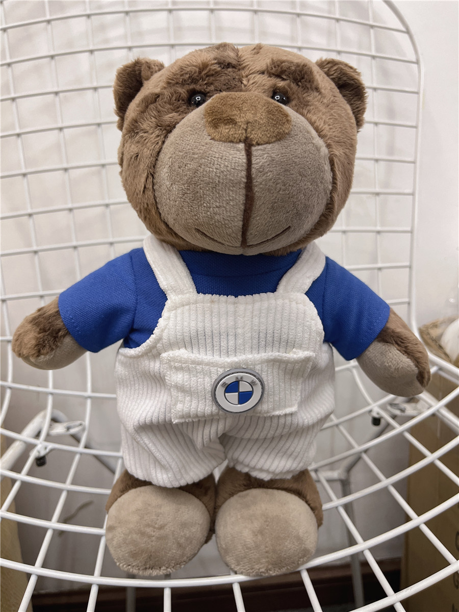 宝马赛车mi新能源汽车bava小熊毛绒玩具娃娃公仔毛绒