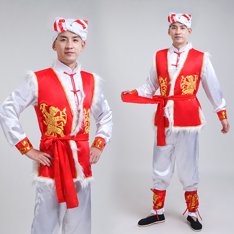 陕北民族风传统安塞腰鼓成人陕西民歌男女表演民族服装