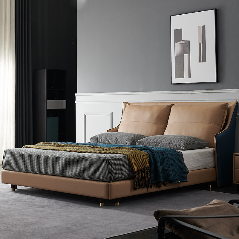 真皮现代简约双人床18米北欧风格轻奢主卧大床意式皮艺床