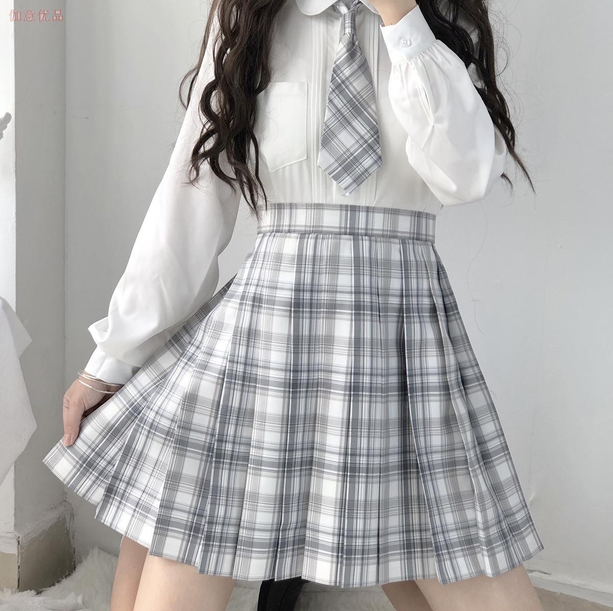 春秋女裙格裙女子制服jk修身裙子上衣现货学生校服