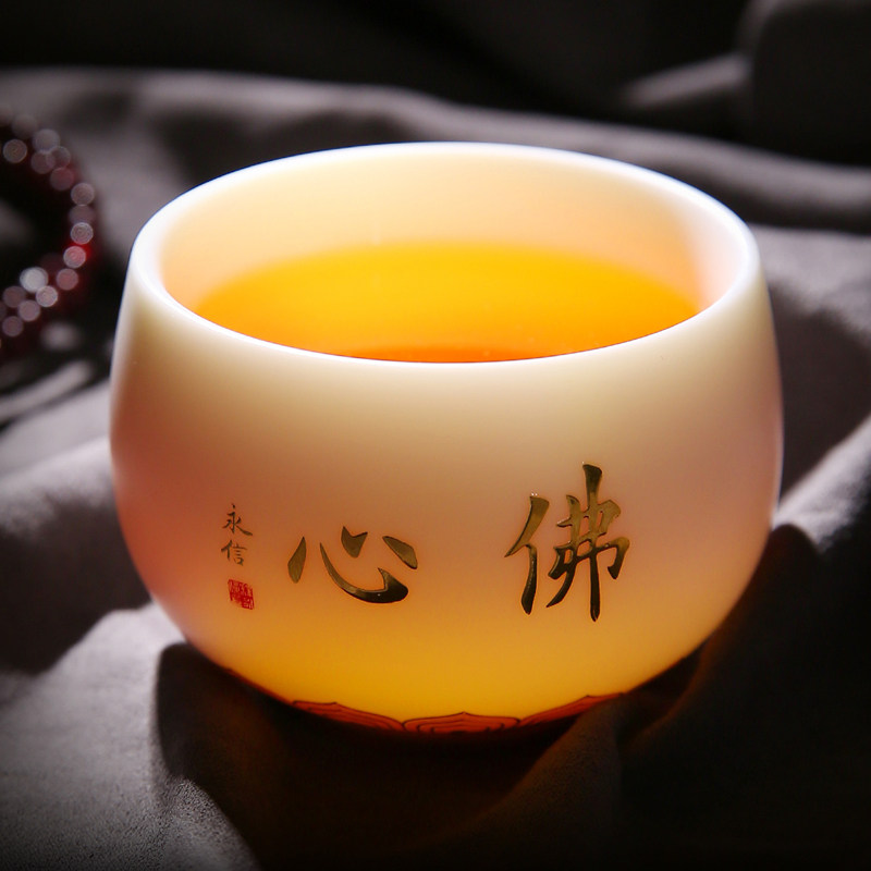 唐舍中式禅意羊脂玉瓷主人杯单杯陶瓷家用品茗杯茶盏茶杯