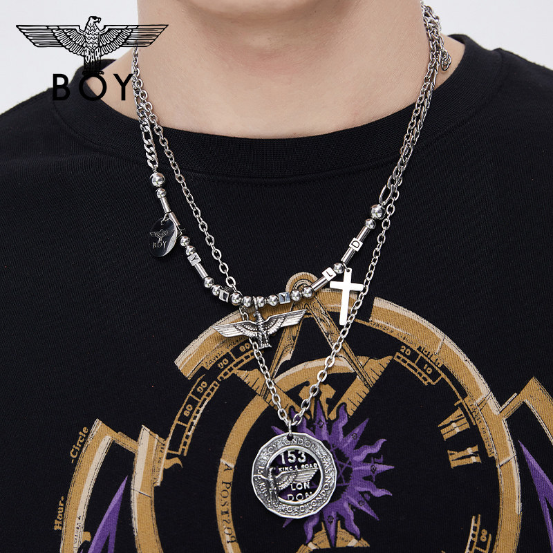 boylondon旗舰官网几何立体元素老鹰挂坠朋克风情项链