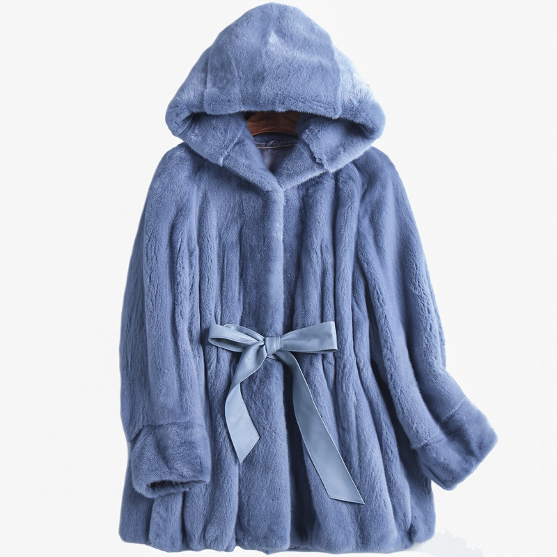 蓝色水貂2021外套皮草毛皮草整貂斗篷天鹅绒进口皮草