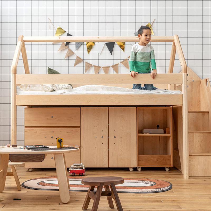 蛋堡半高实木儿童树屋多功能城堡飞屋楼梯滑梯儿童床