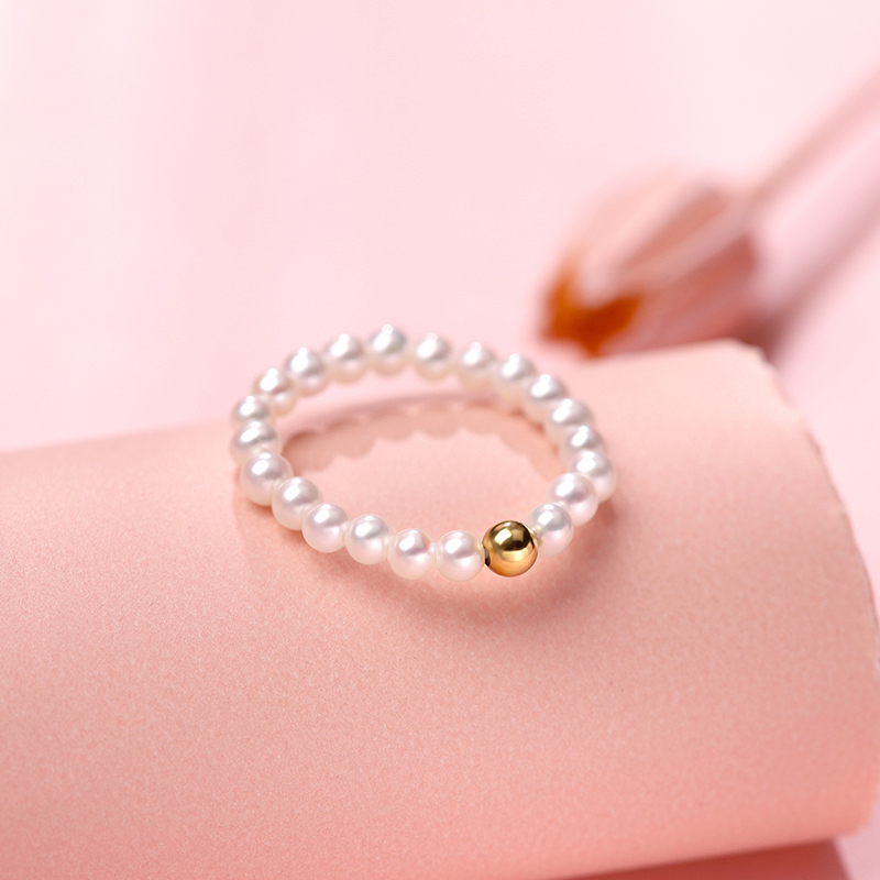 弹力手饰金珠小金18k小米粒编织戒指珍珠天然手饰