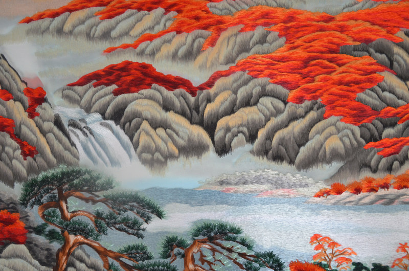 新中式真丝苏绣成品书房山水客厅刺绣挂画鸿运当头沙发背景墙装饰