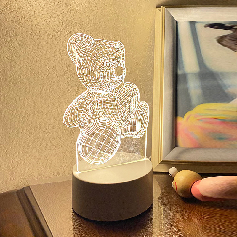 3d小夜灯女生led台灯床头灯卧室房间泰迪熊氛围灯ins插电款充电式
