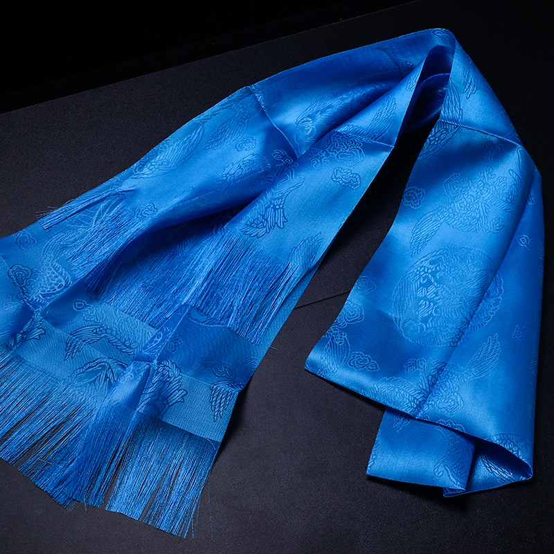 哈达藏族饰品龙凤围巾提花佛教车饰蓝色藏族哈达