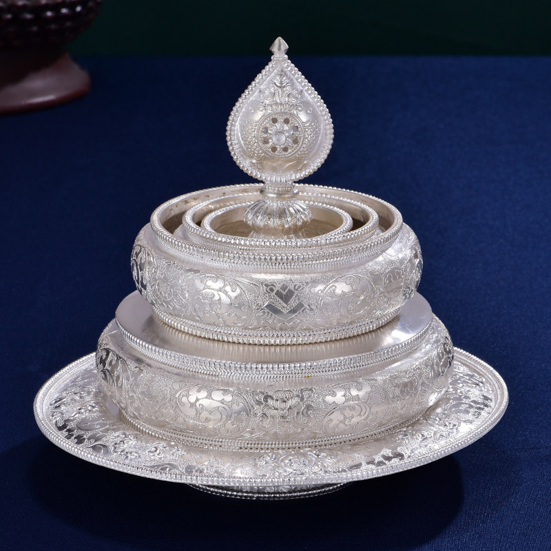 藏传s99纯银银曼扎盘家用供奉凸花曼茶八吉祥藏族曼扎盘