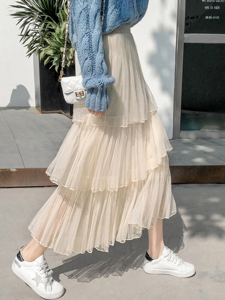 半身卉菊纱裙蛋糕休闲甜美初中生下半身半身裙