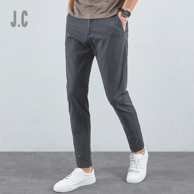 纯棉休闲裤男春夏款裤子显瘦修身男士小脚裤百搭锥形弹力长裤男裤