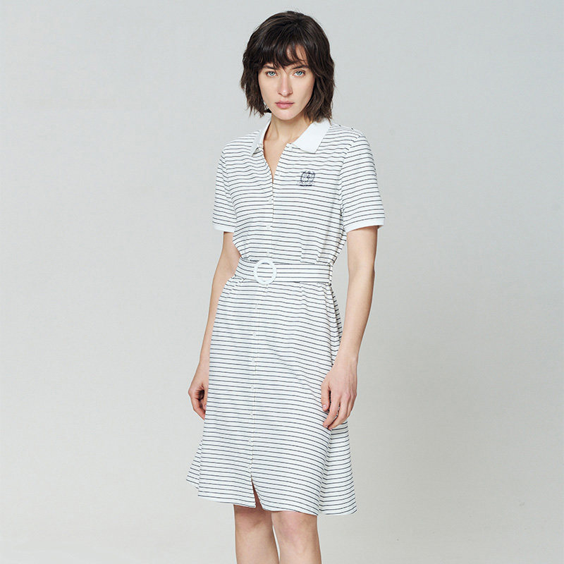 polosport保罗连衣裙中长2021年夏装条纹女装气质连衣裙