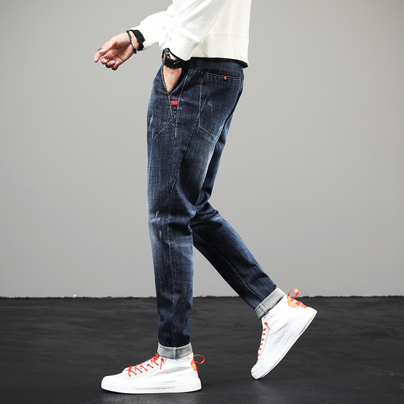 潮牌牛仔裤子男士修身小脚春秋新款弹力韩版潮流青年休闲百搭长裤