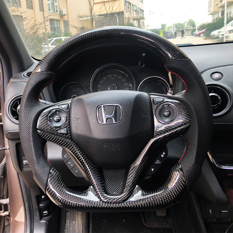 碳纤维方向盘本田xrv缤智飞度个性改装桃木岑木方向盘