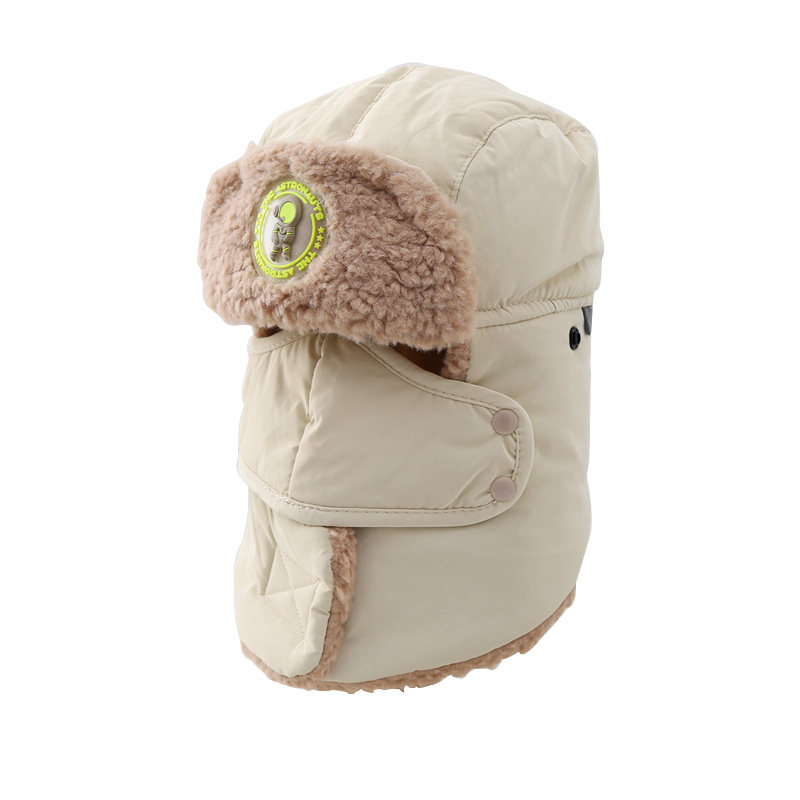 儿童帽子冬季男女童加厚夹棉雷锋帽小孩加绒防风宝宝护耳围脖一体