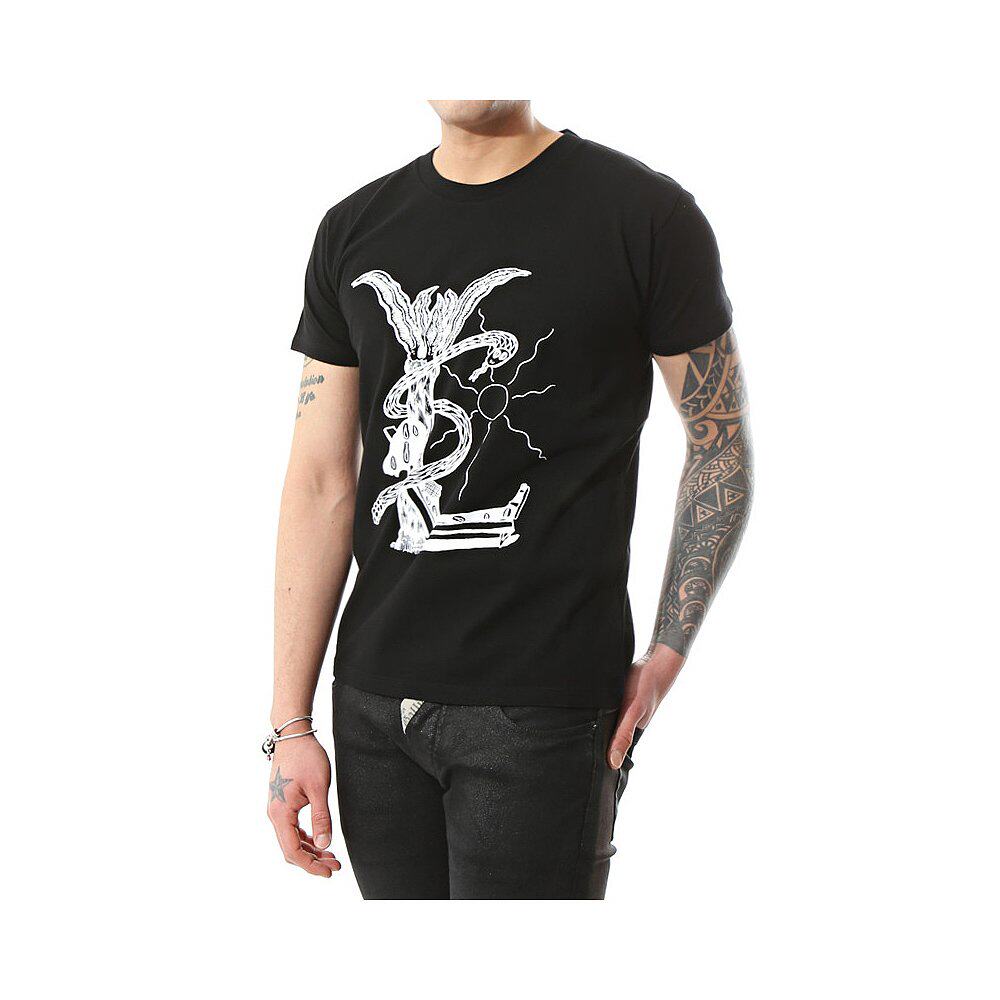 香港直邮ysl圣罗兰男士黑色印花图案t恤