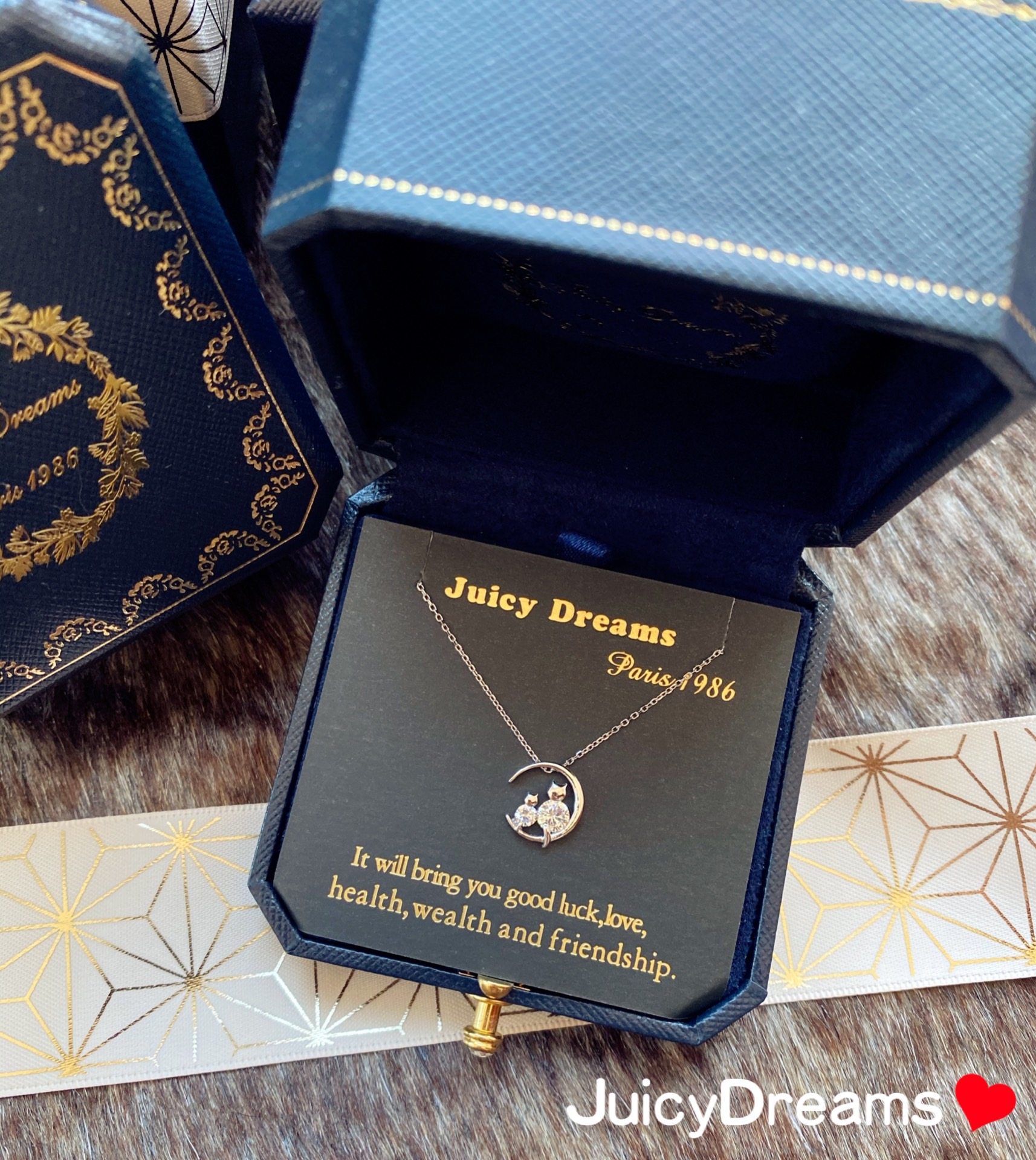 法国juicydreams在一起思念情侣望月猫咪水晶月亮项链