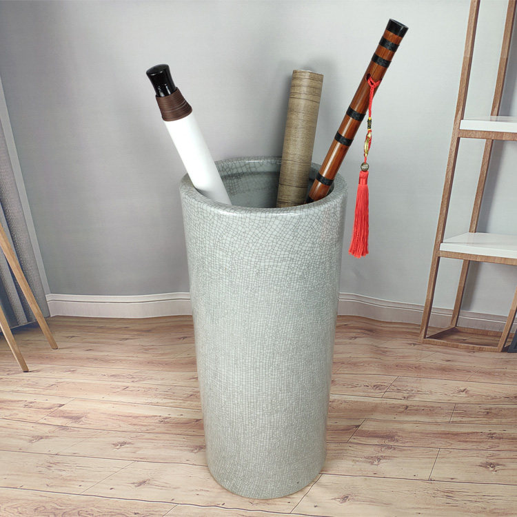 裂纹釉书画桶陶瓷卷轴缸书房伞箭筒