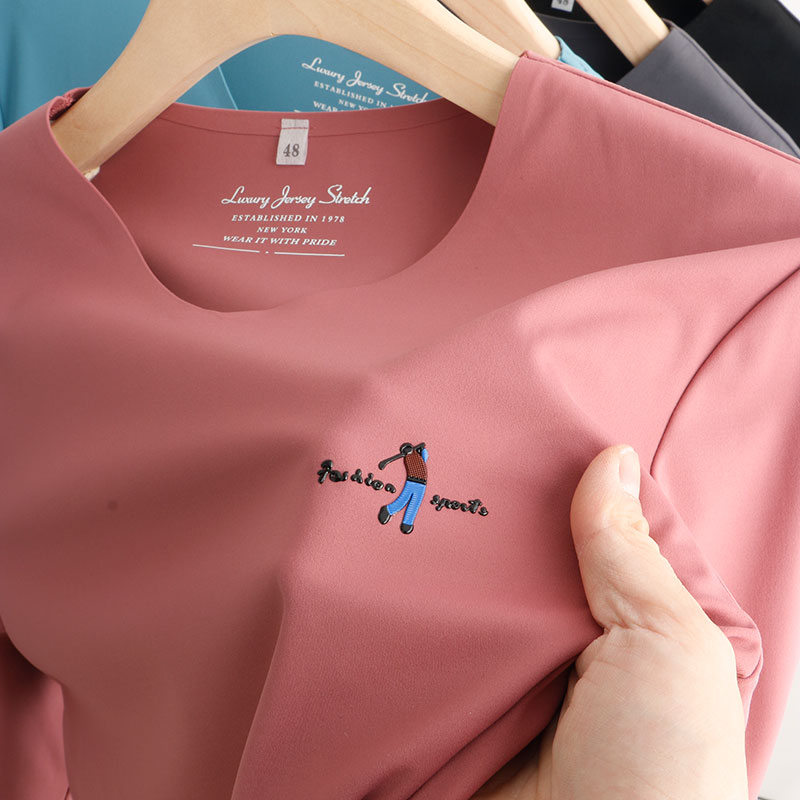 V领冰丝无痕夏季薄丝光滑料男士长袖t恤春秋潮流短袖打底衫鸡心领