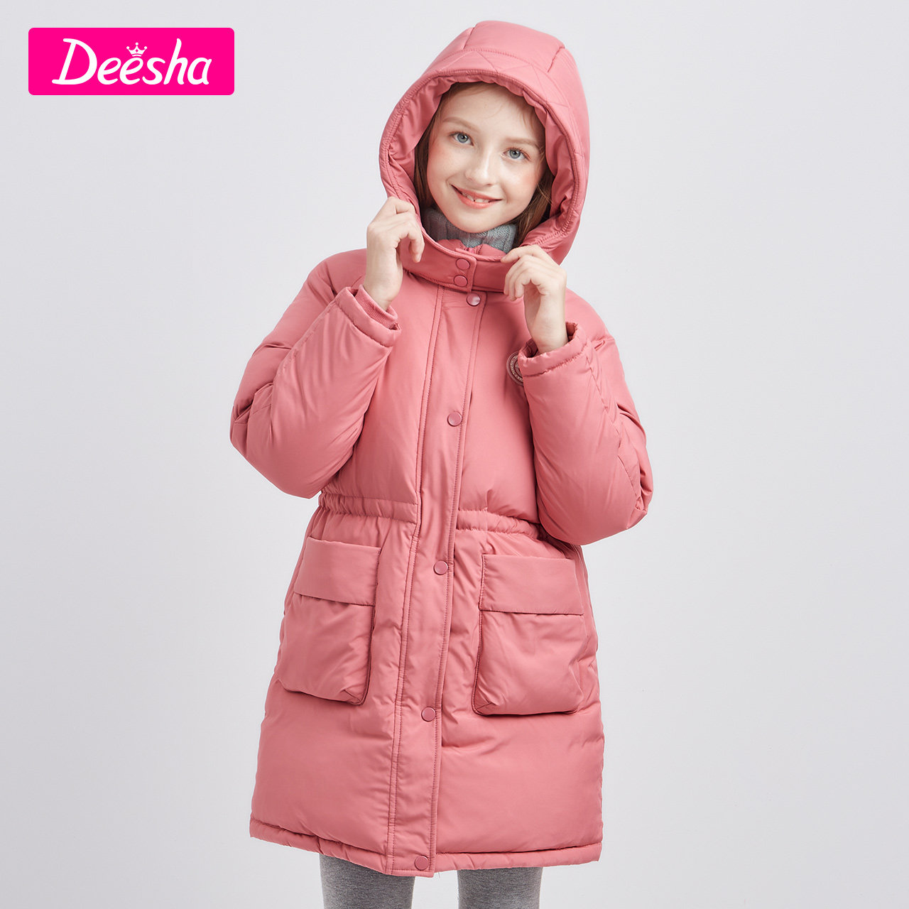 笛莎女童羽绒服2020冬季新款中大童儿童连帽轻薄中长款羽绒服外套