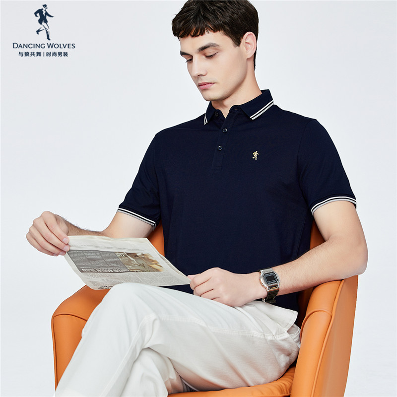 【领边撞色】与狼共舞男装短袖t恤男2022夏季新款商务男士polo衫