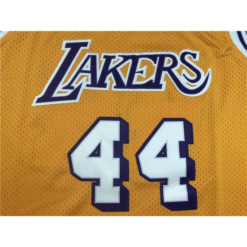 湖人44号杰里韦斯特黄色网眼复古刺绣球衣篮球篮球服