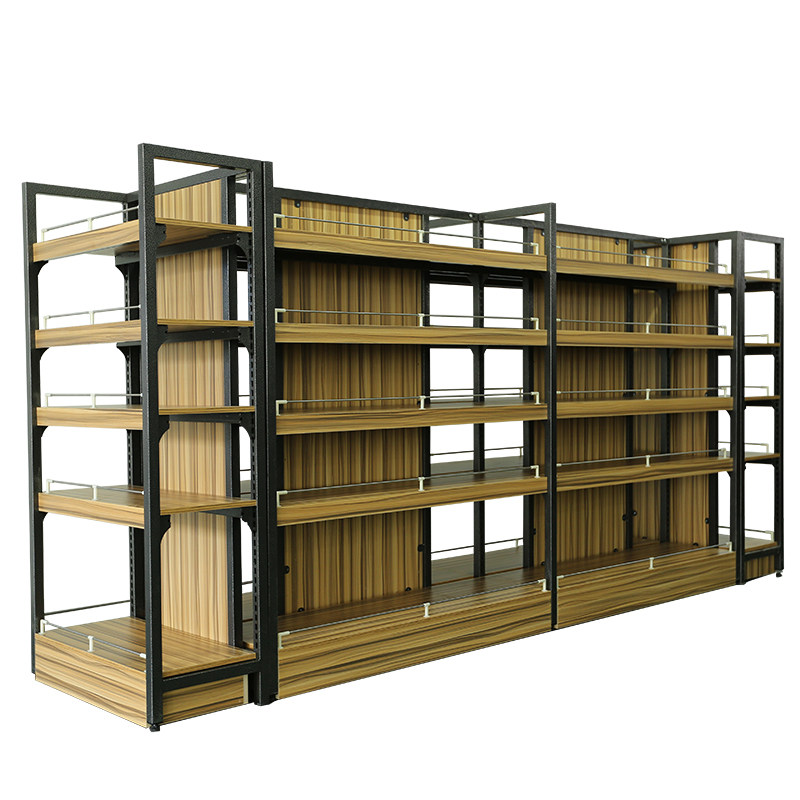 钢木结构超市货架便利店进口食品休闲零食店单双面货架展示置物架