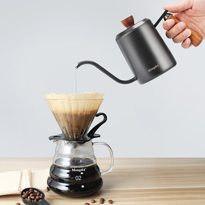 mongdio花梨木咖啡手冲壶细口壶家用不锈钢手冲挂耳滤纸长嘴水壶