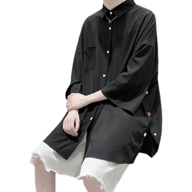 休闲系外港风日衬衣短袖感排设计宽松薄款夏季衬衫