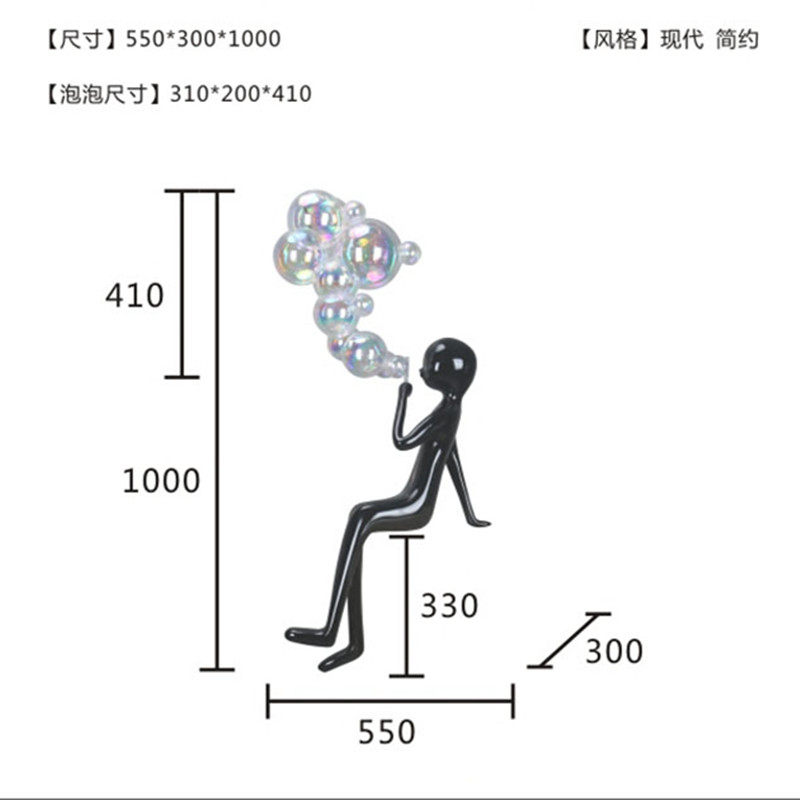 现代软装吹泡泡人物雕塑酒店乔迁卡通女孩亚克力定制摆件艺术装置