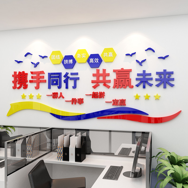 会议室文化墙面布置办公室励志标语员工激励文字团队公司企业背景