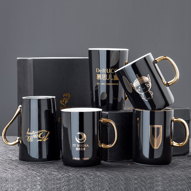 创意印字马克杯欧式描金水杯定制logo陶瓷杯子企业广告礼品杯定做