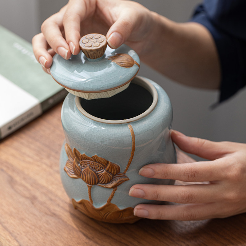 陶瓷茶叶罐大号哥窑密封罐小存储茶仓家用创意个性葫芦防潮装茶盒