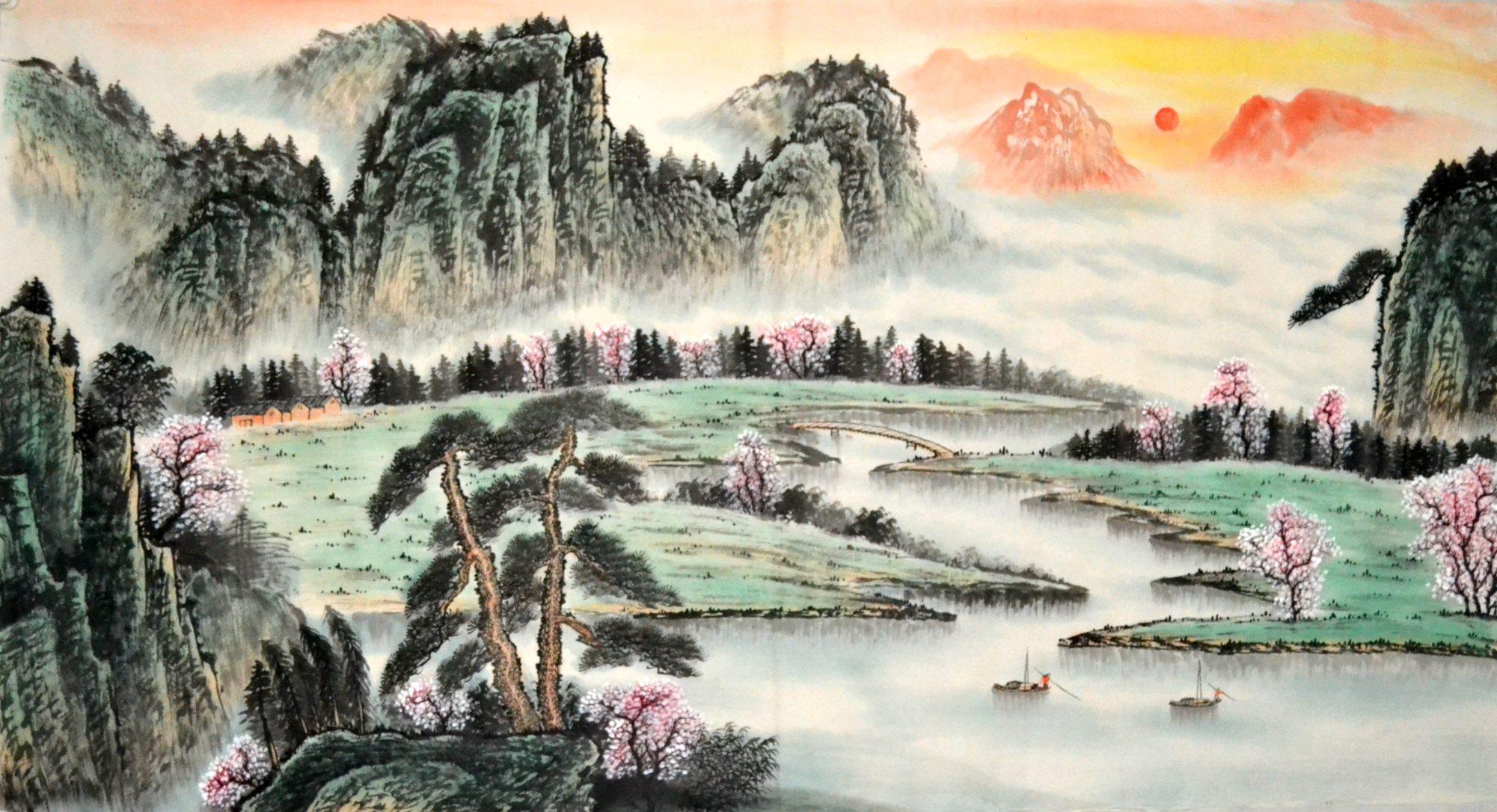 国画风景客厅挂画墙画手绘字画山水画横幅无款国画