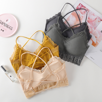 内衣女无钢圈少女蕾丝大学学生小可爱安全衣抹胸末胸防走光带胸垫