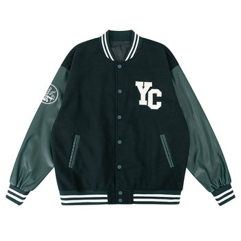 ພາກຮຽນ spring ແລະດູໃບໄມ້ລົ່ນຜູ້ຊາຍແລະແມ່ຍິງຄູ່ຜົວເມຍ baseball ເຄື່ອງແບບ Pu Leather YC Embroidered Loose Jackets Street European and American Casual Jackets Varsity