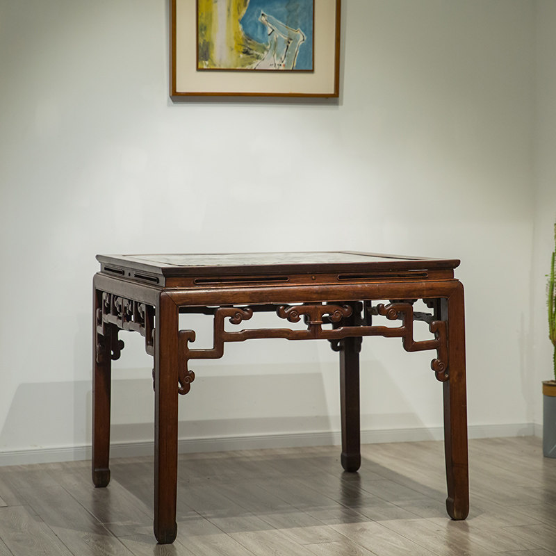 古董家具老家古典明清八仙桌拐子云石红木清代装饰摆件