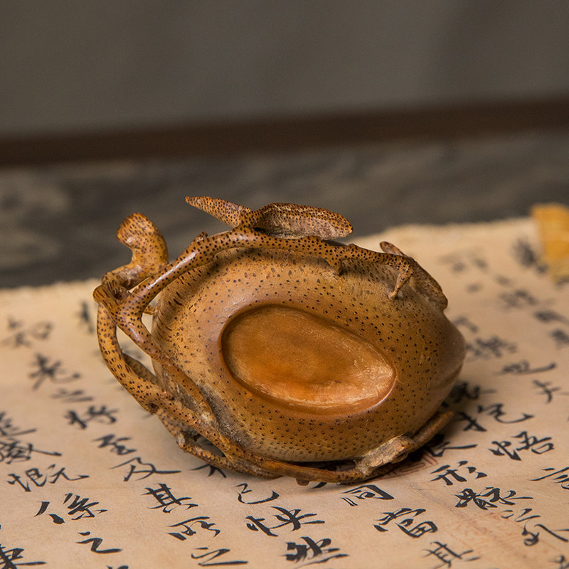 清代竹雕桃形水盂物件收藏品文玩古董真品文房装饰摆件