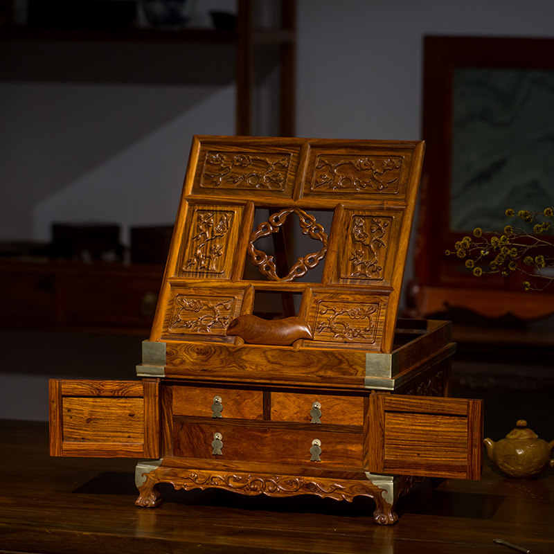 黄花梨镜台梅花花纹折叠式中式古典家具收藏桌面摆件摆件