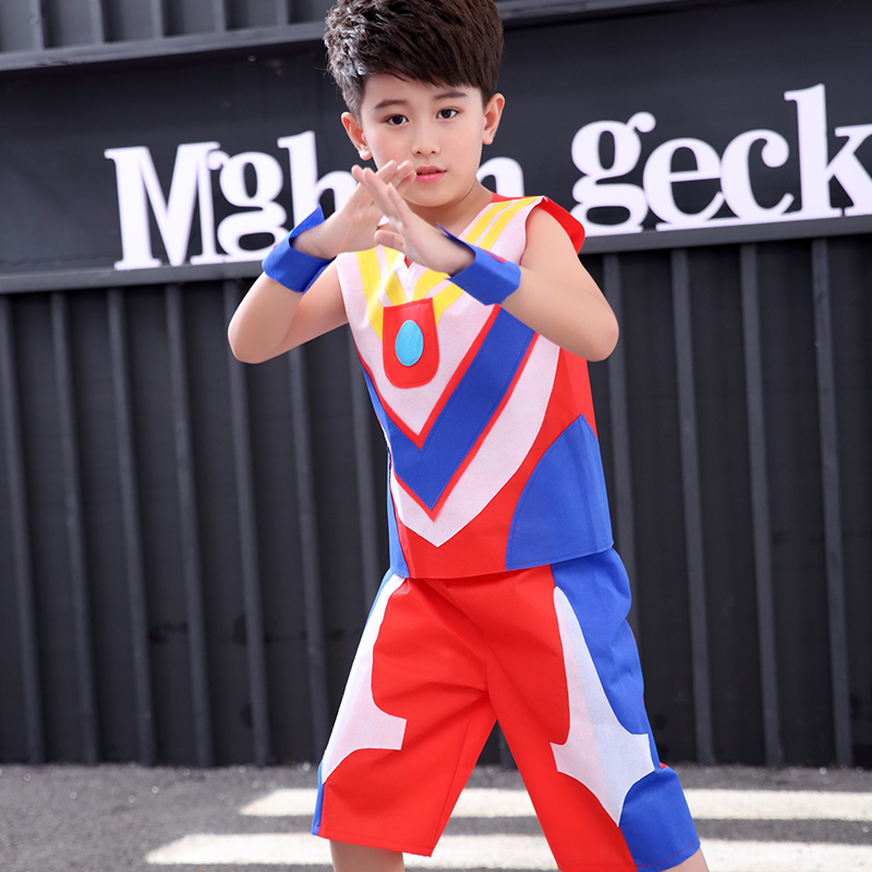 儿童环保时装秀服装男孩奥特曼幼儿园手工制作环保材料演出服亲子