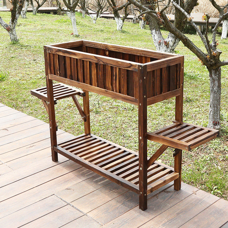 防腐双层花槽花架阳台花园碳化木田园绿植种植花盆