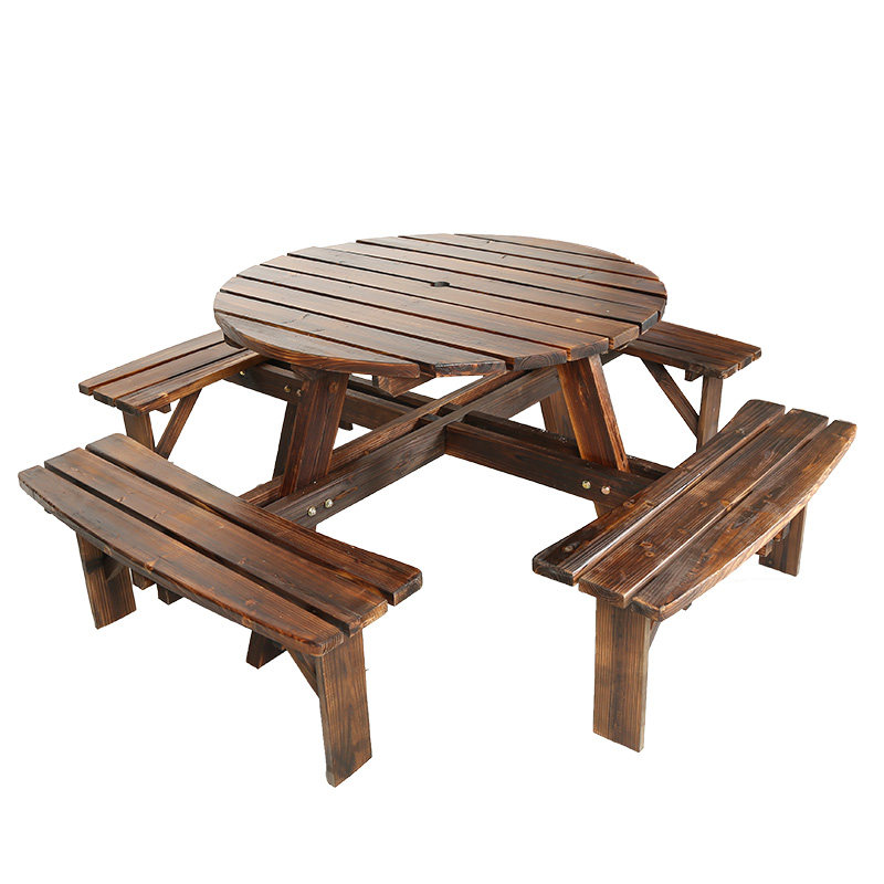 【桌椅套件】碳化防腐木户外庭院民宿室外实木桌子连带凳子连体餐