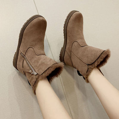 雪地靴女鞋冬鞋2020新款时尚皮毛一体棉鞋秋款加绒加厚短靴子冬季