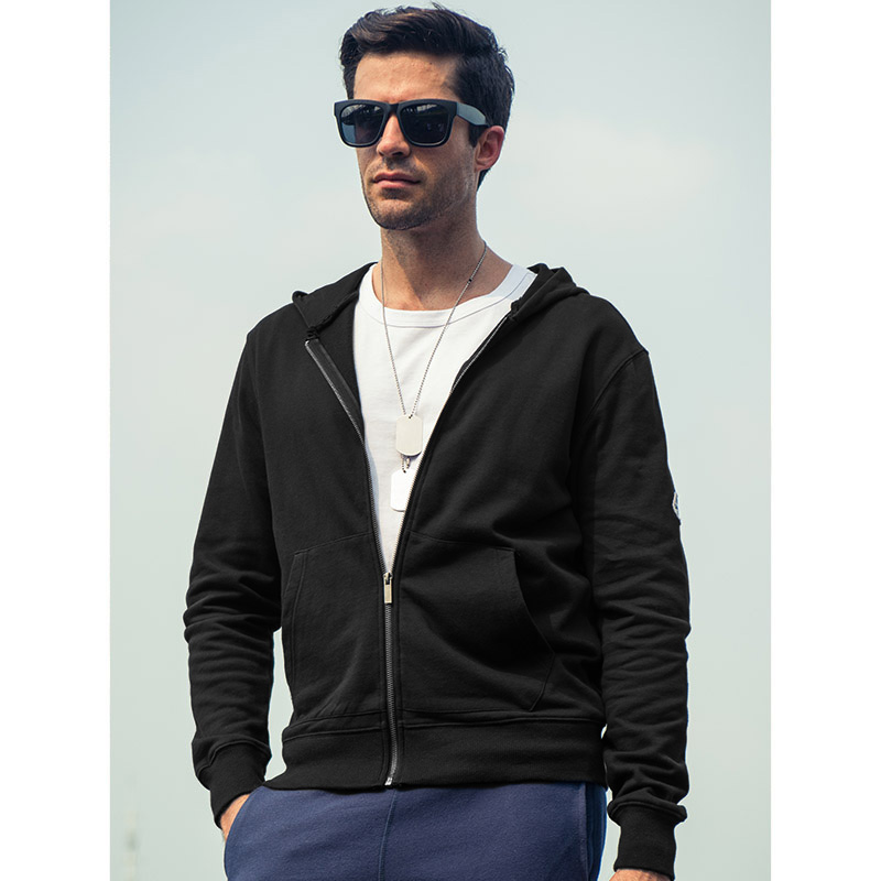 运动外套男春秋连帽卫衣 开衫帽衫纯棉针织拉链带帽全棉春季薄款