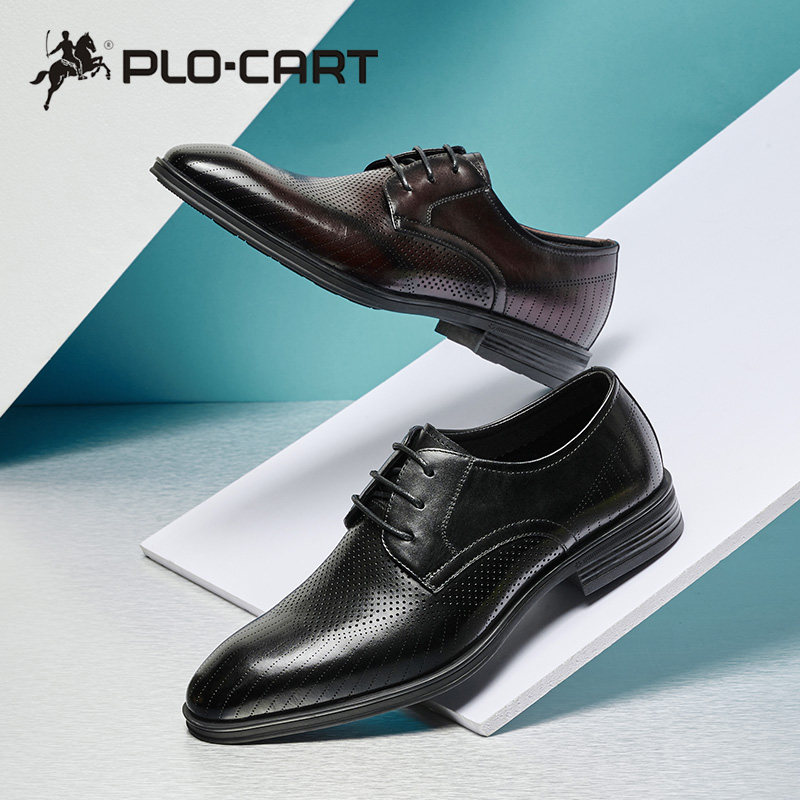 保罗皮鞋真皮防臭透气镂空德比盖帝务正商务正装皮鞋