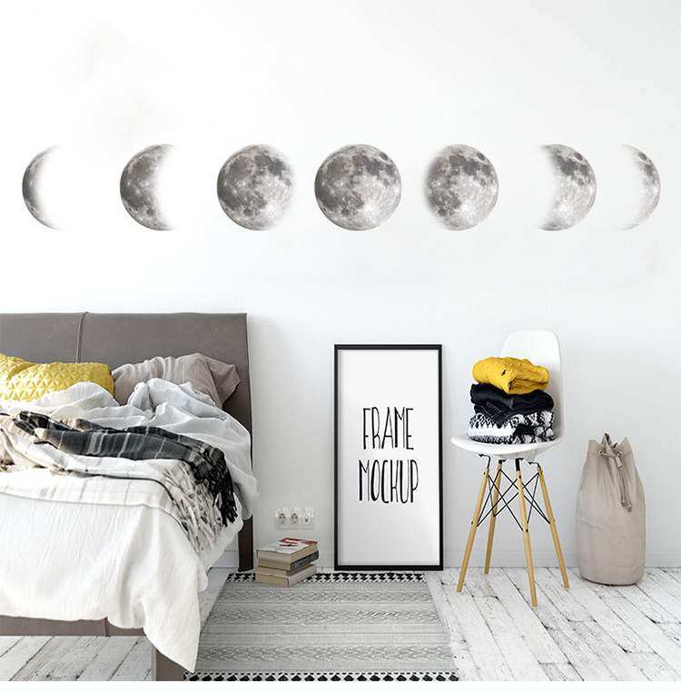 月球喷绘墙贴原始月亮夜光墙纸太空墙壁贴画墙贴