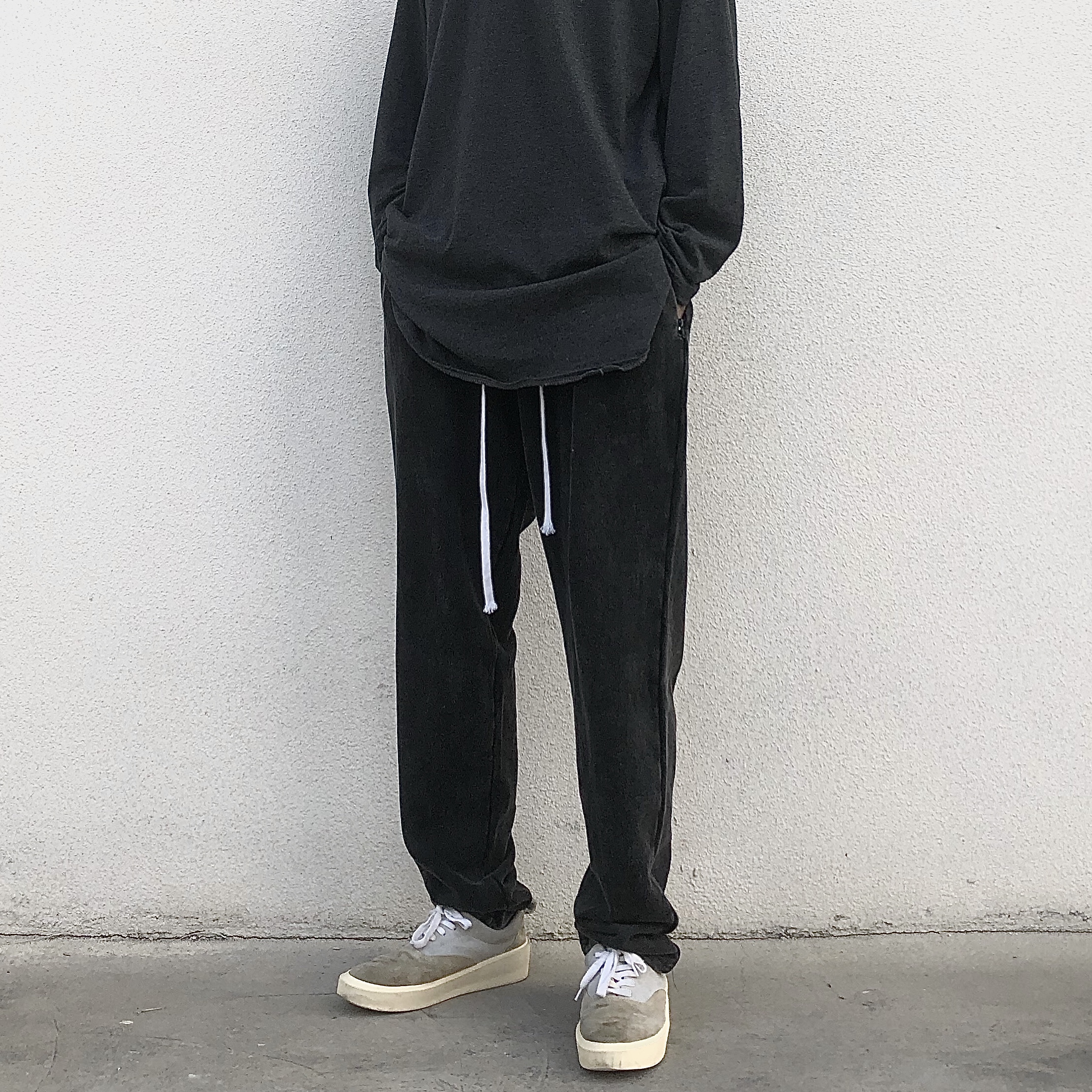 A chock洗水做旧直筒休闲运动裤潮woo专属高街运动裤嘻哈潮牌裤子